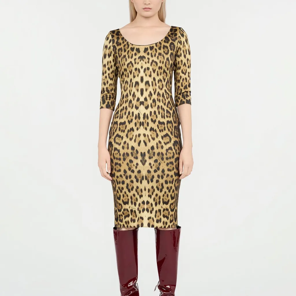 Roberto Cavalli Leopard Print Midi Dress