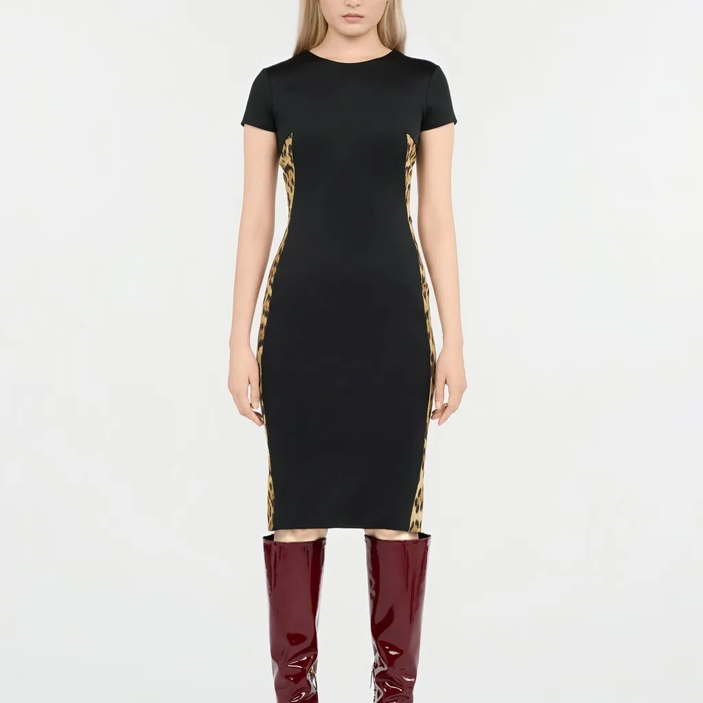 Roberto Cavalli Leopard Panel Midi Dress