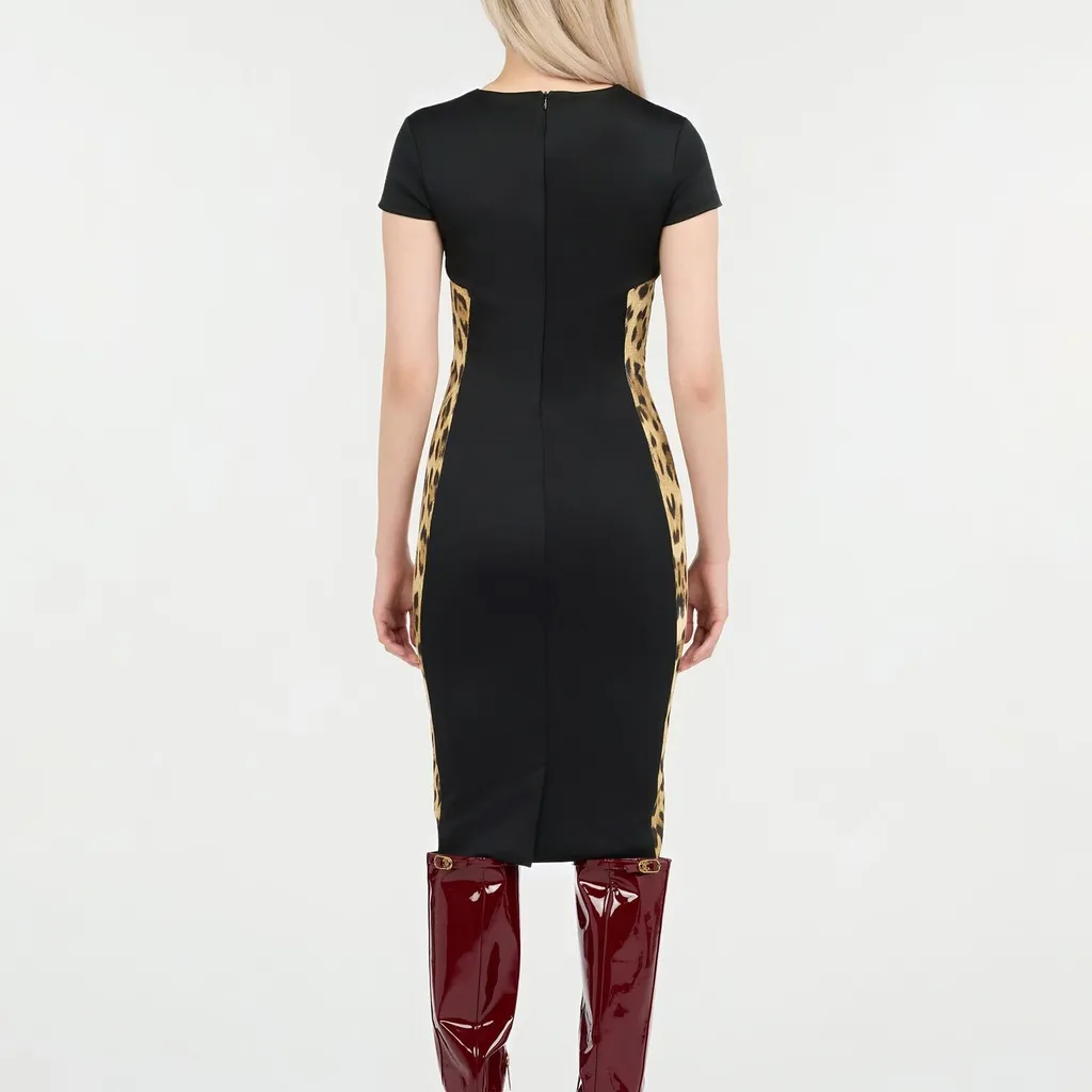 Roberto Cavalli Leopard Panel Midi Dress