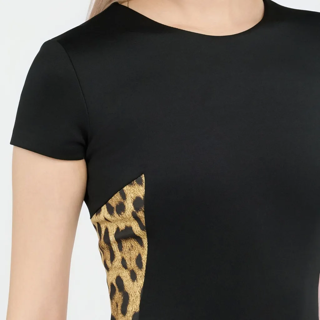Roberto Cavalli Leopard Panel Midi Dress