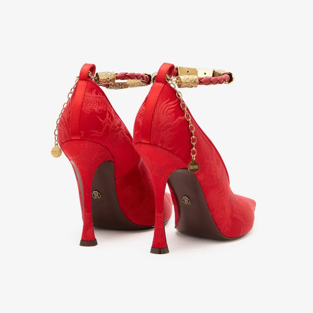 Roberto Cavalli Jacquard Jewel-Strap Pumps