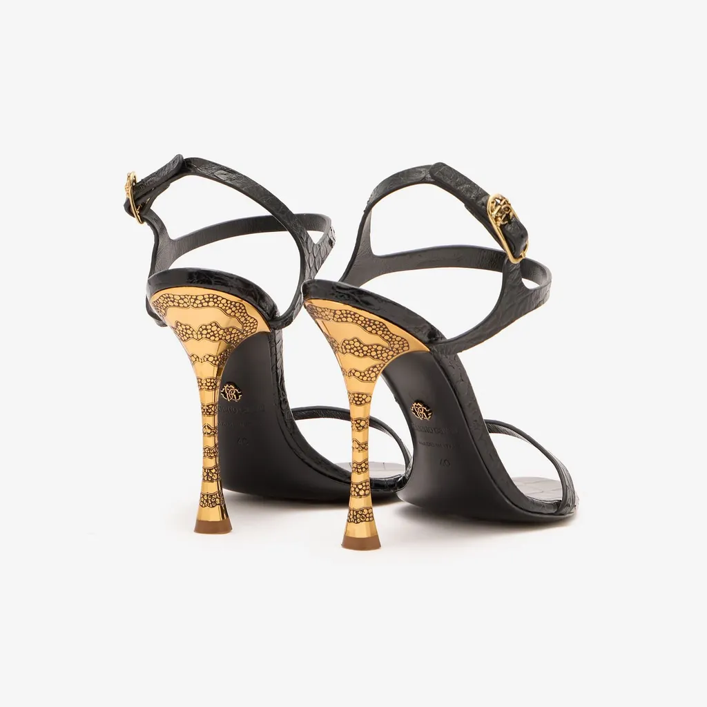 Roberto Cavalli Snake Monogram Slingback Sandals