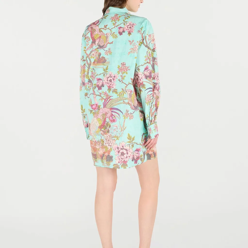 Roberto Cavalli Oriental Bird Print Shirt Dress