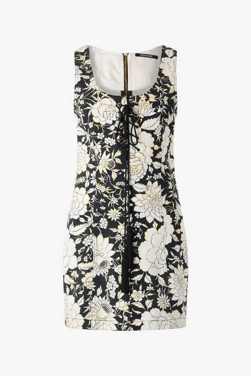 Roberto Cavalli Floral Lace-Up Mini Dress