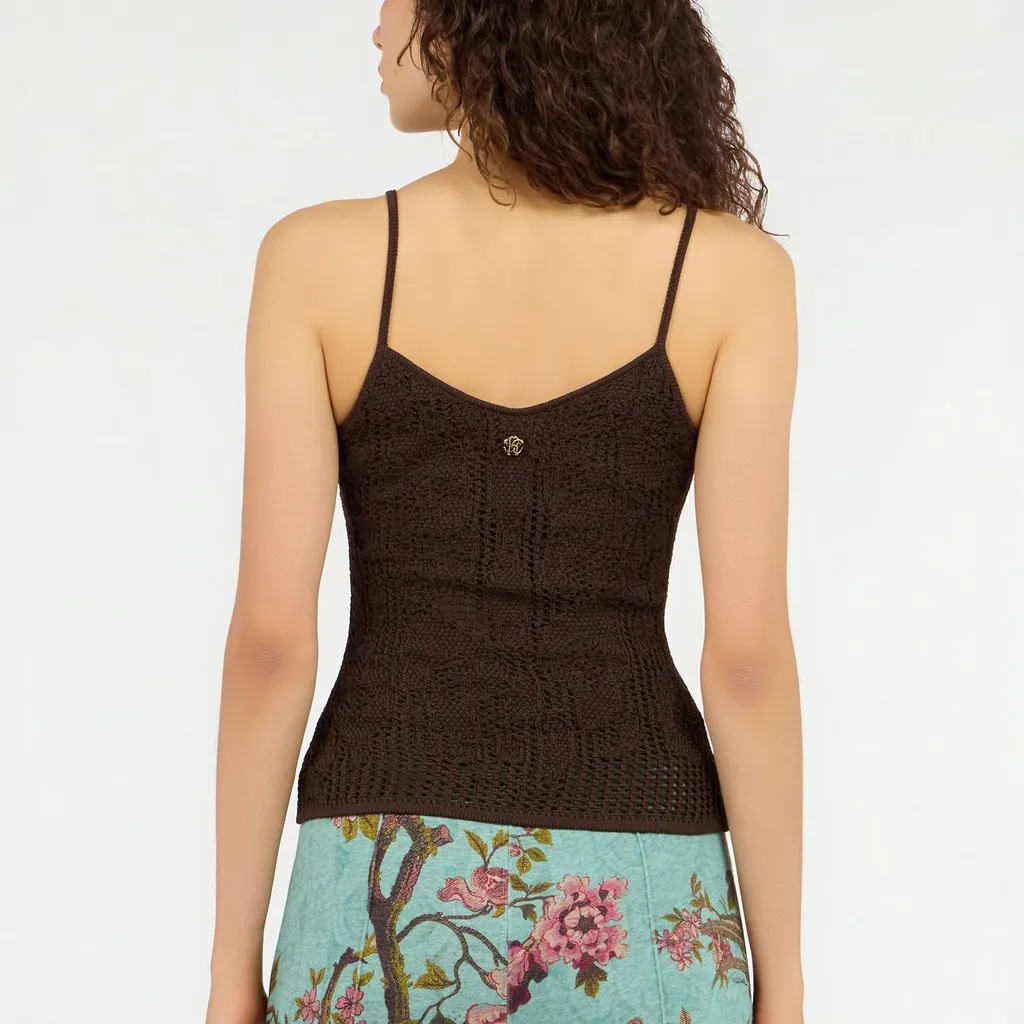 Roberto Cavalli Crochet Spaghetti Strap Top