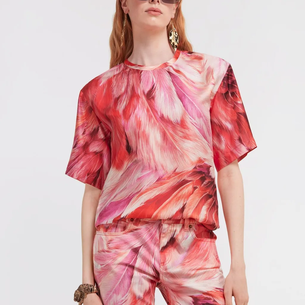 Roberto Cavalli Plumange Print Silk Top