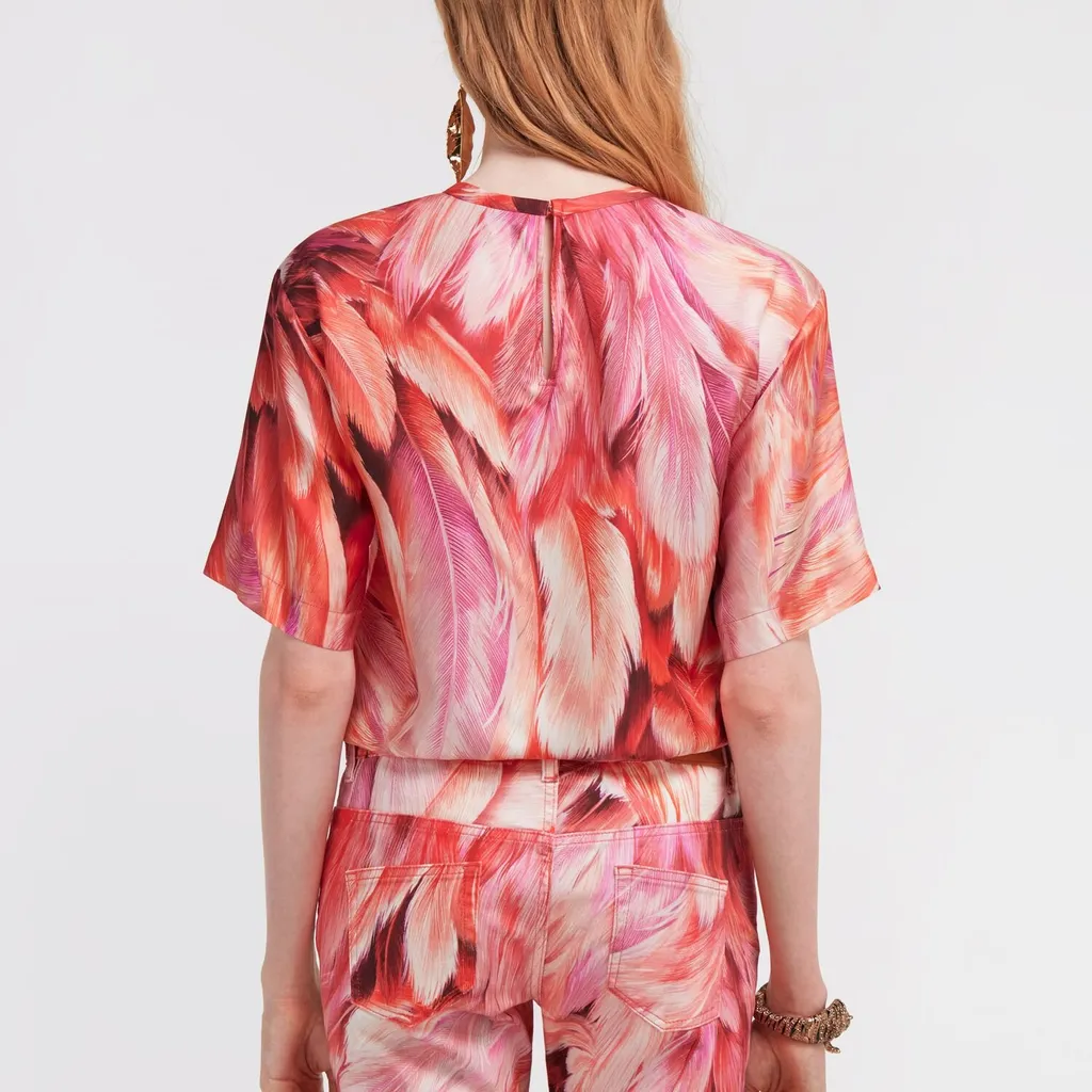 Roberto Cavalli Plumange Print Silk Top