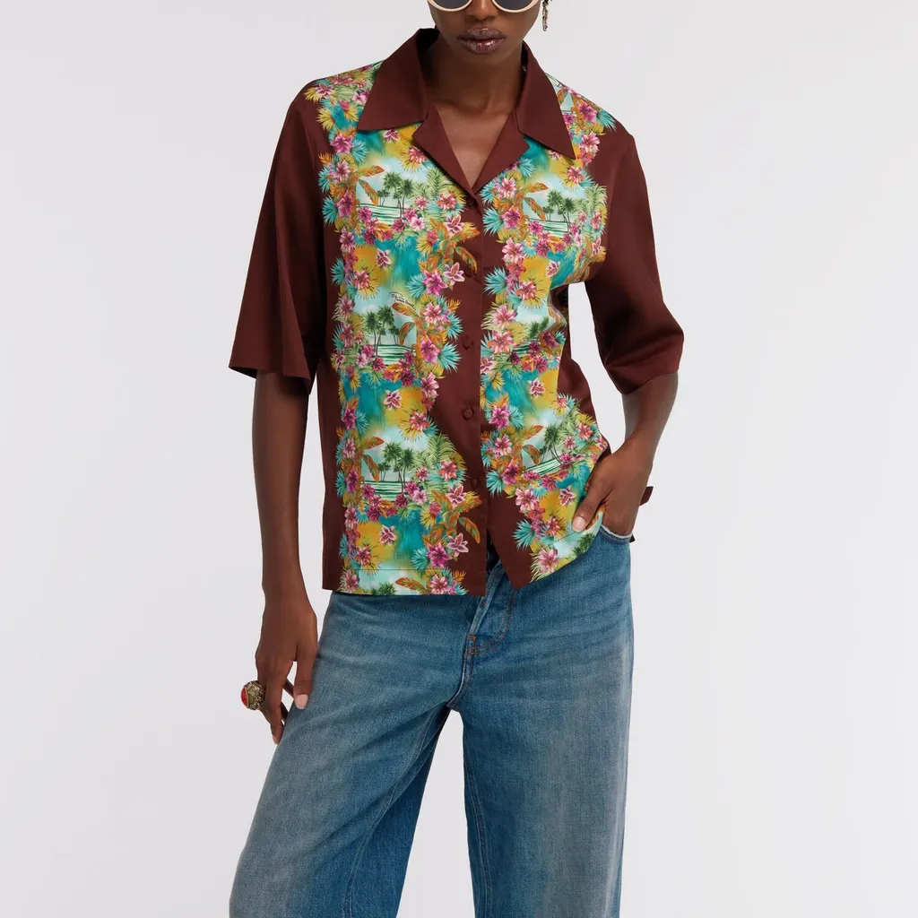Roberto Cavalli Hawaii Print Short Sleeve Shirt