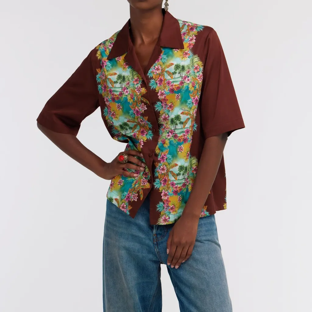 Roberto Cavalli Hawaii Print Short Sleeve Shirt