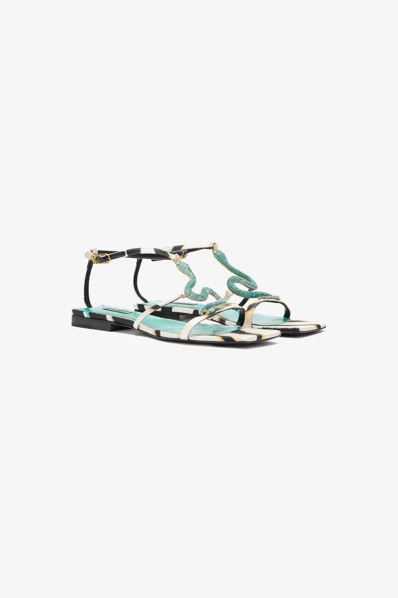 Roberto Cavalli Crystal Snake T-Bar Sandals