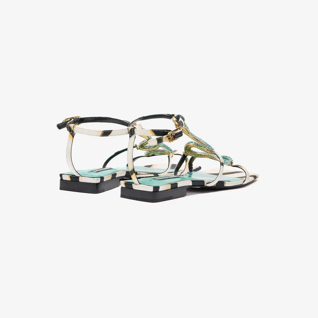 Roberto Cavalli Crystal Snake T-Bar Sandals