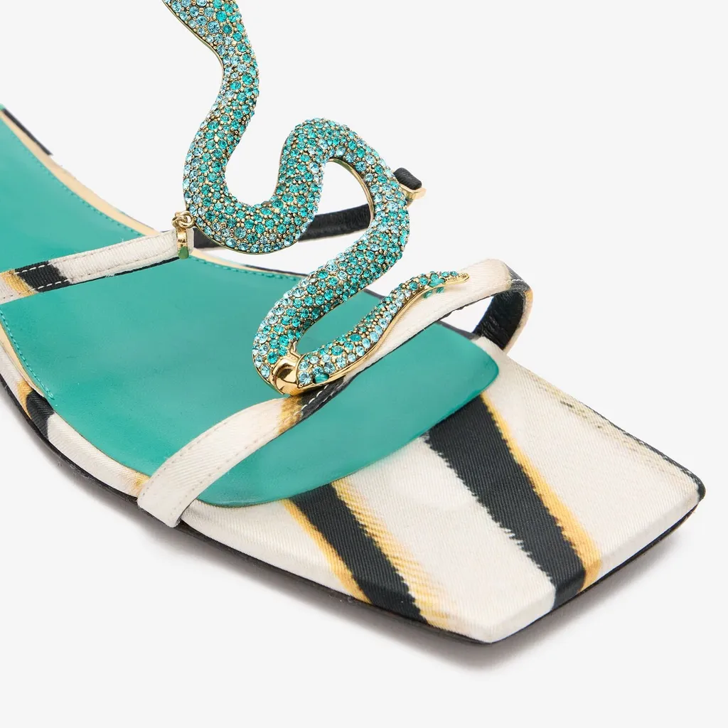 Roberto Cavalli Crystal Snake T-Bar Sandals