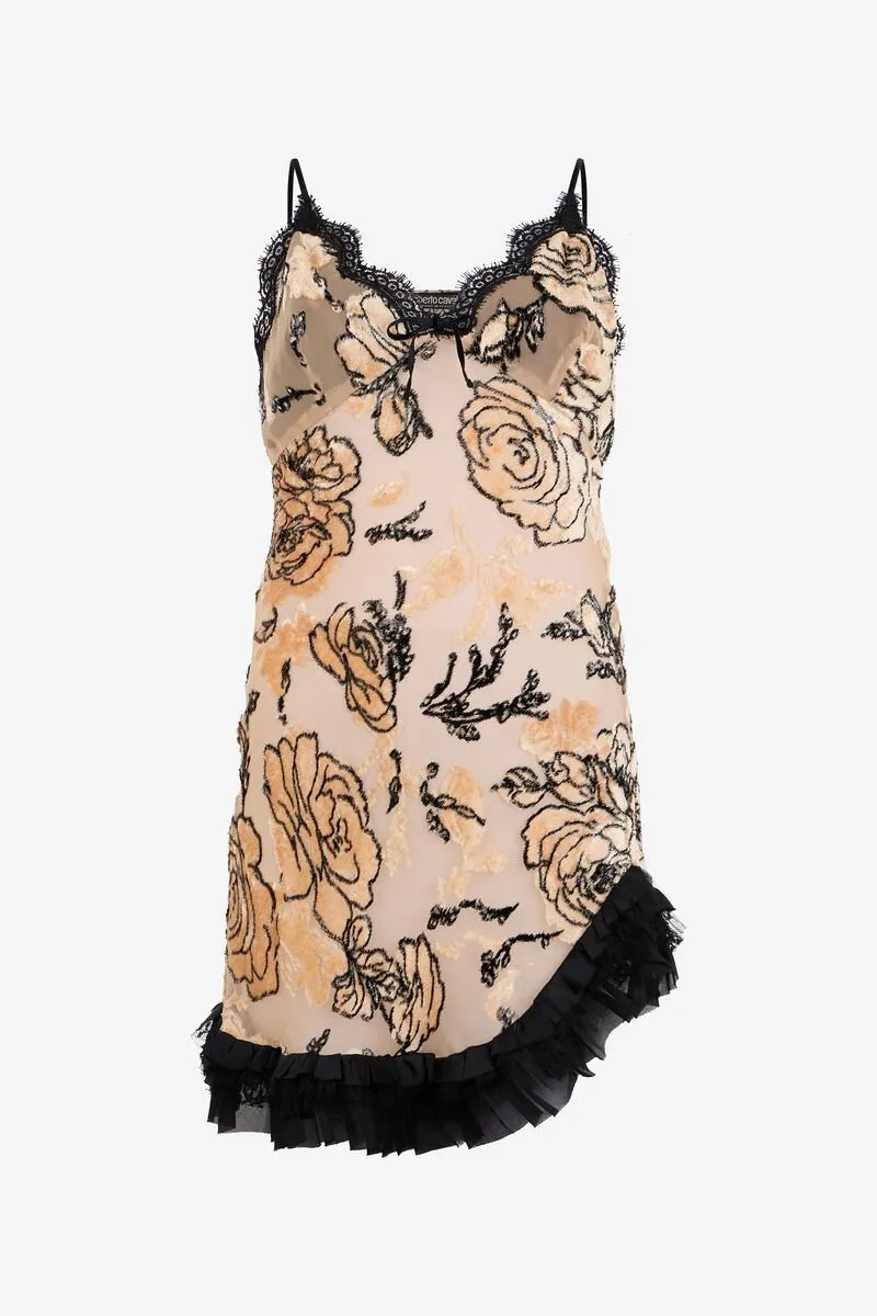 Roberto Cavalli Devore Lace-Trim Mini Dress