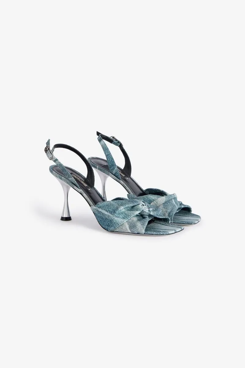 Roberto Cavalli Denim-Effect Slingback Sandals