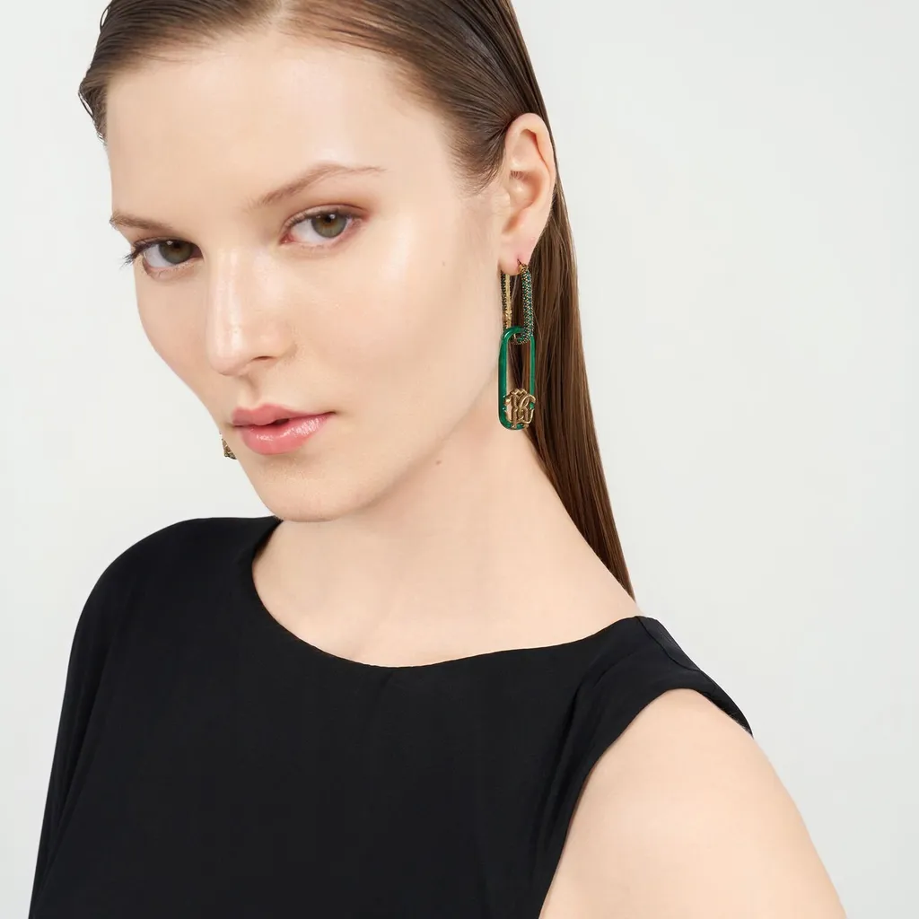 Roberto Cavalli Snake Monogram Link Earrings