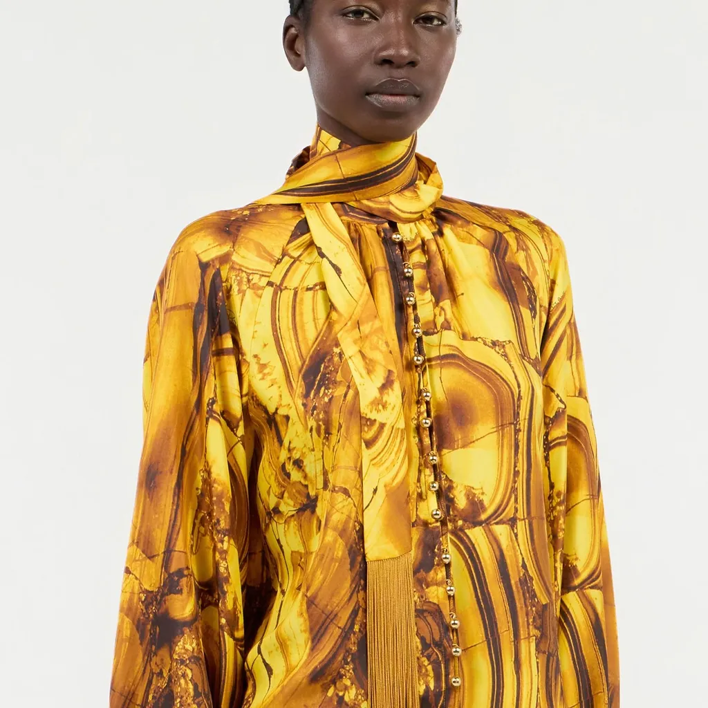 Roberto Cavalli Tigereye Print Silk Shirt