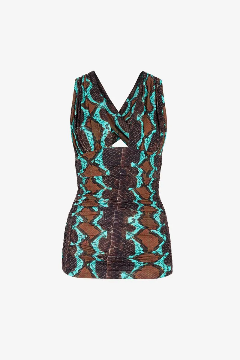 Roberto Cavalli Snakeskin Printed Sleeveless Top