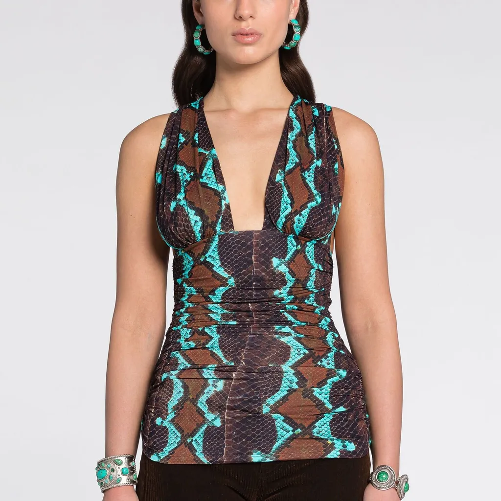 Roberto Cavalli Snakeskin Printed Sleeveless Top