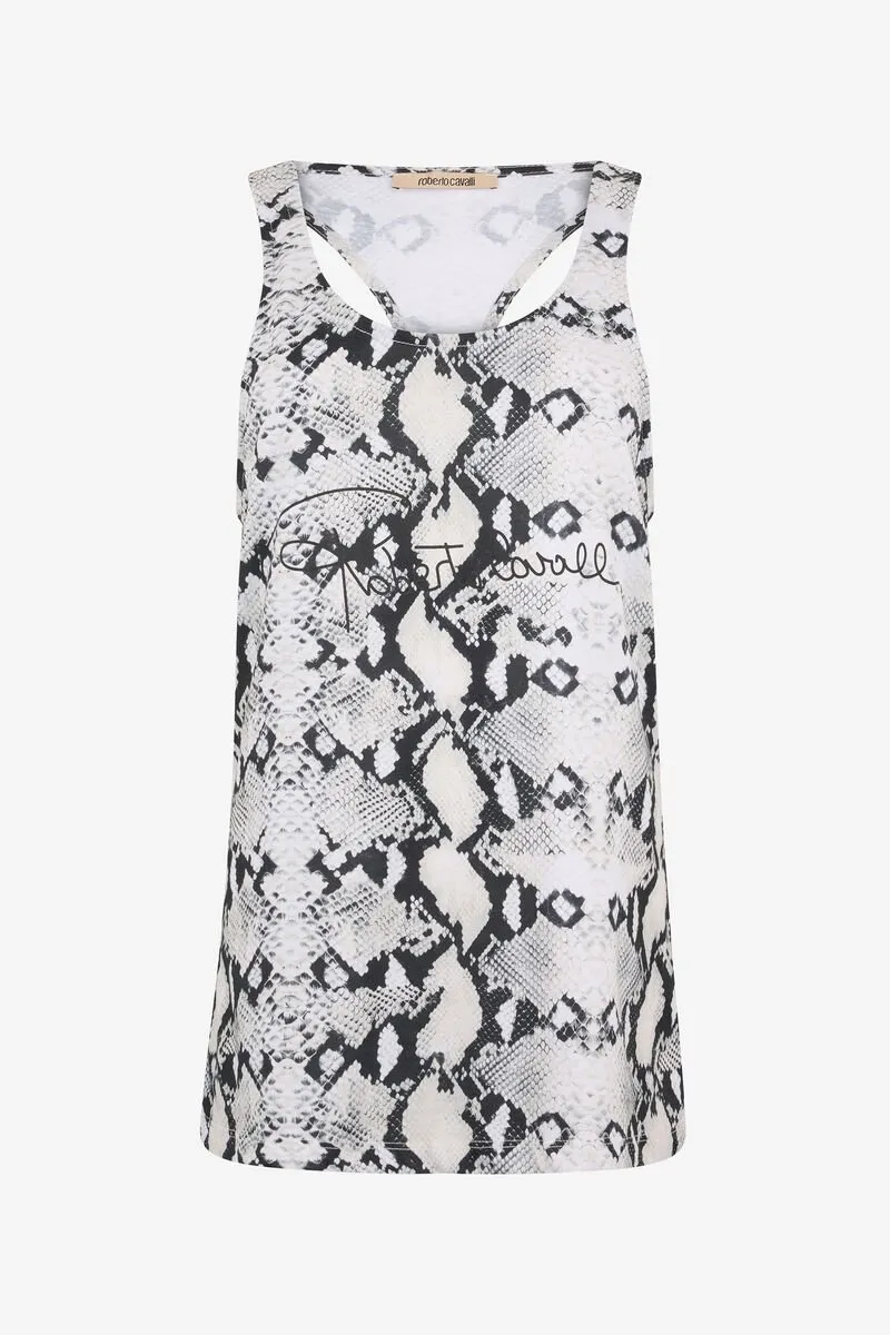 Roberto Cavalli Python Effect Printed Racerback Tank Top