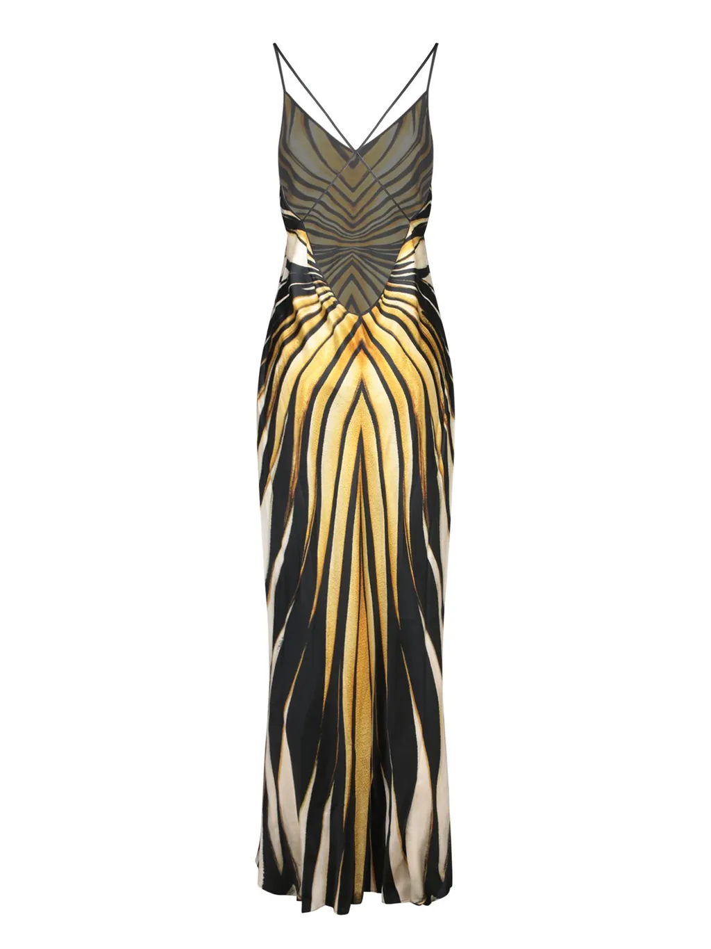 Roberto Cavalli Ray Of Gold Printed Satin Maxi Dress