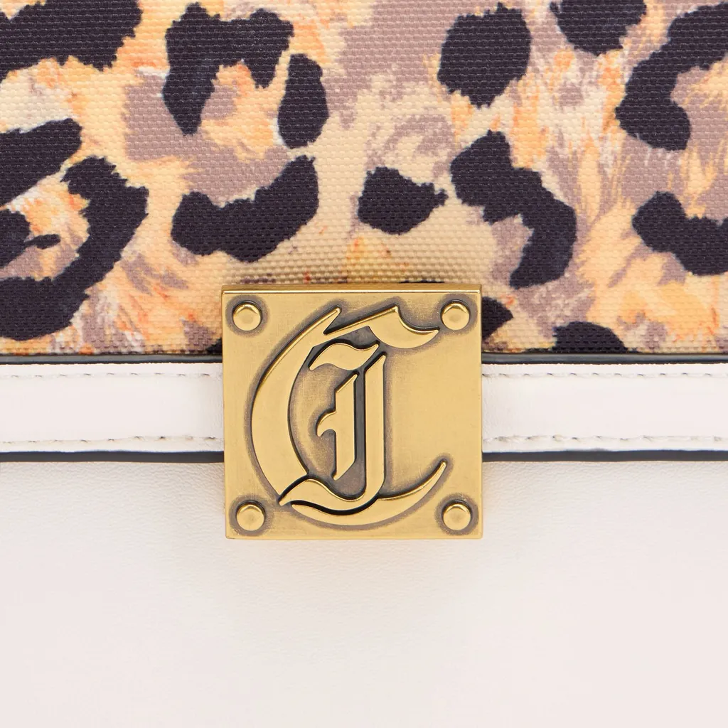 Roberto Cavalli Jc Plaque Leopard Printed Top Handle Bag