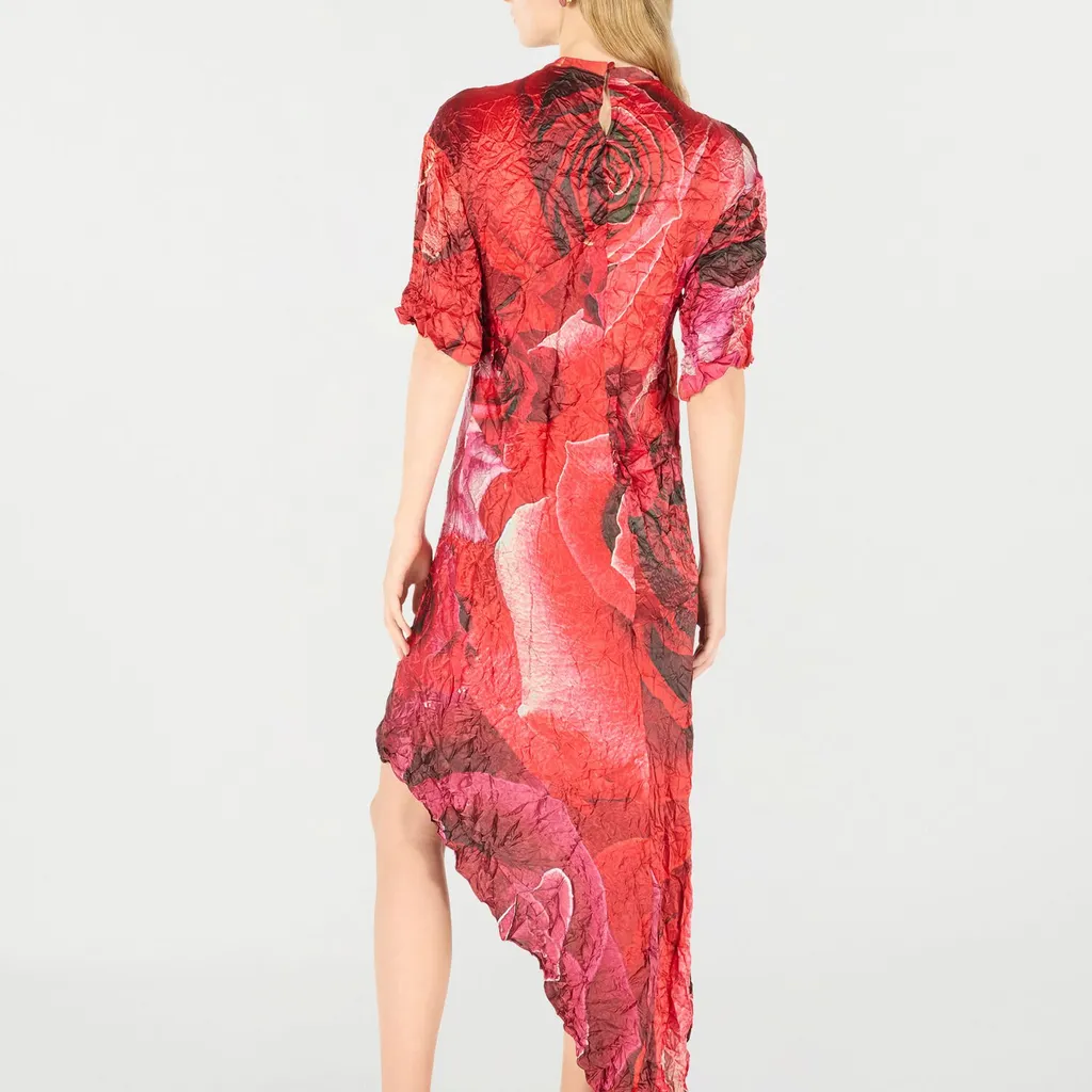 Roberto Cavalli Rose Printed Crinkled Asymmetric Dress