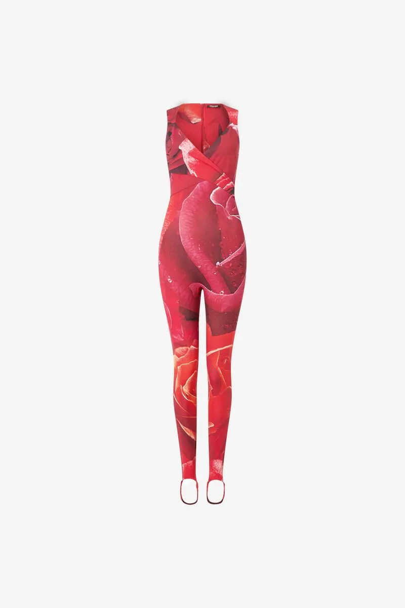 Roberto Cavalli Rose Printed Sleeveless Jumpsuit