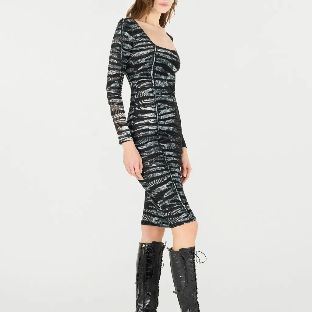 Roberto Cavalli Tiger Skin And Zebra Motif Dress
