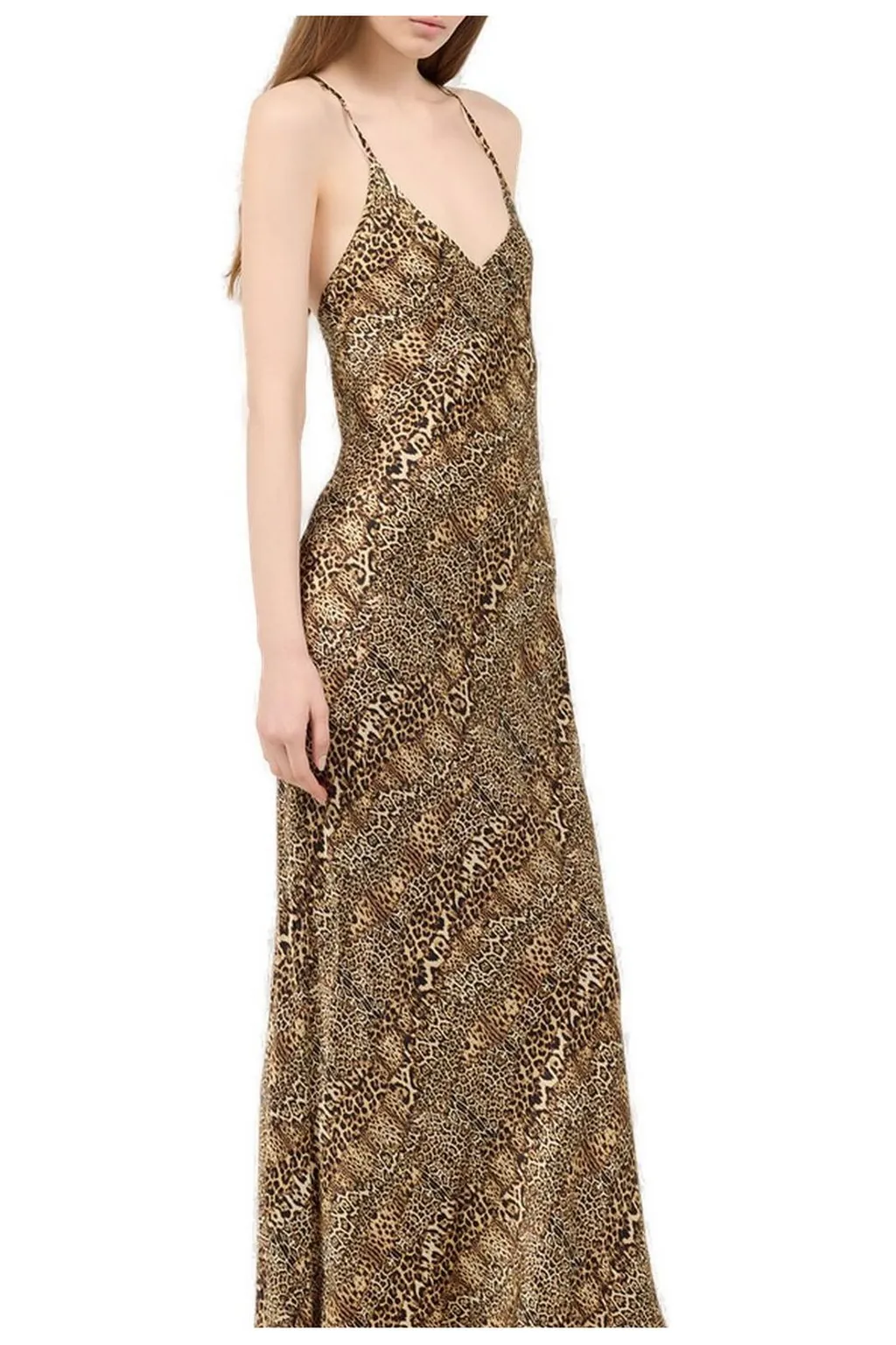 Roberto Cavalli Jaguar Cheetah And Leopard Printed Satin Dress
