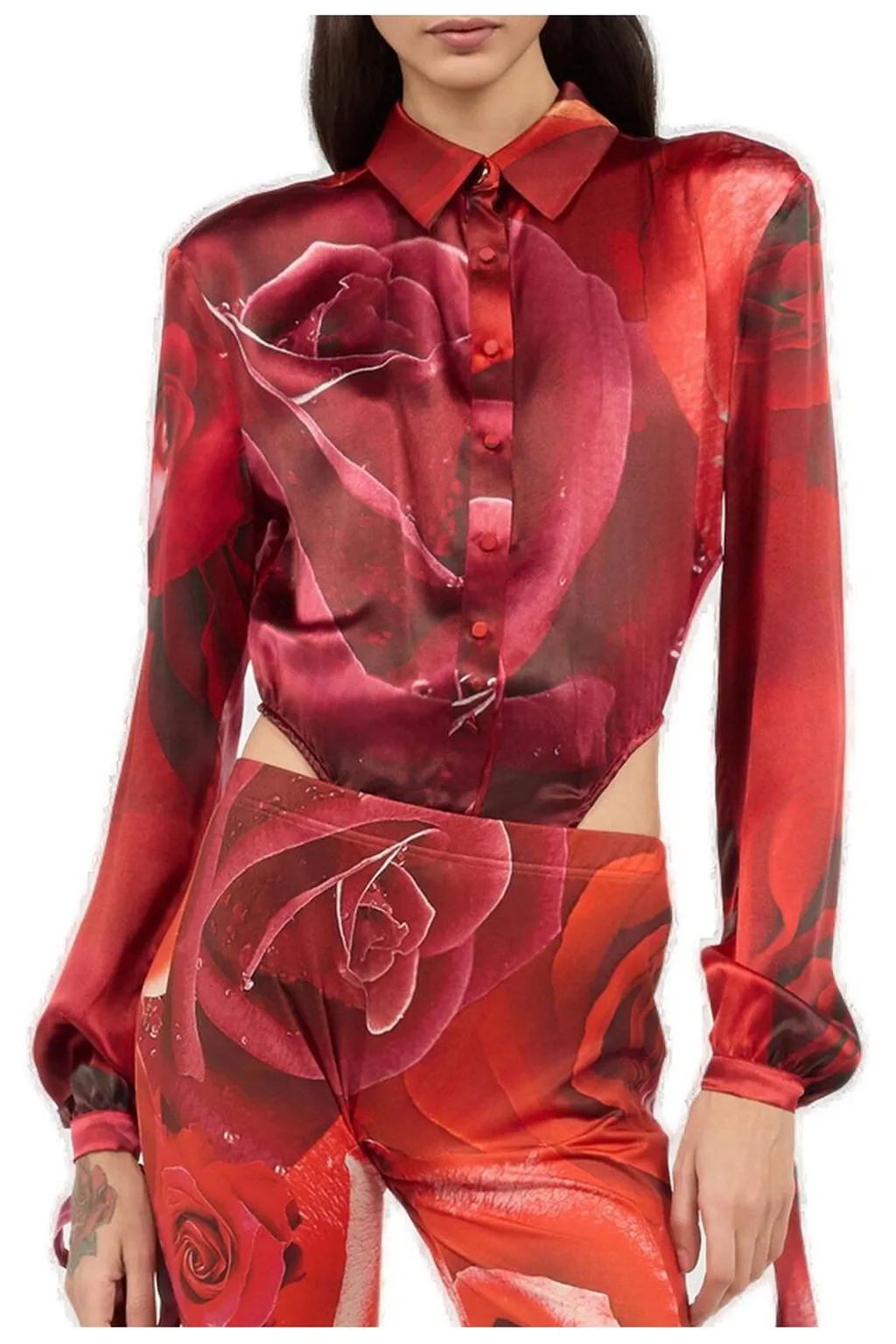 Roberto Cavalli Garden Rose Printed Bodysuit Shirt