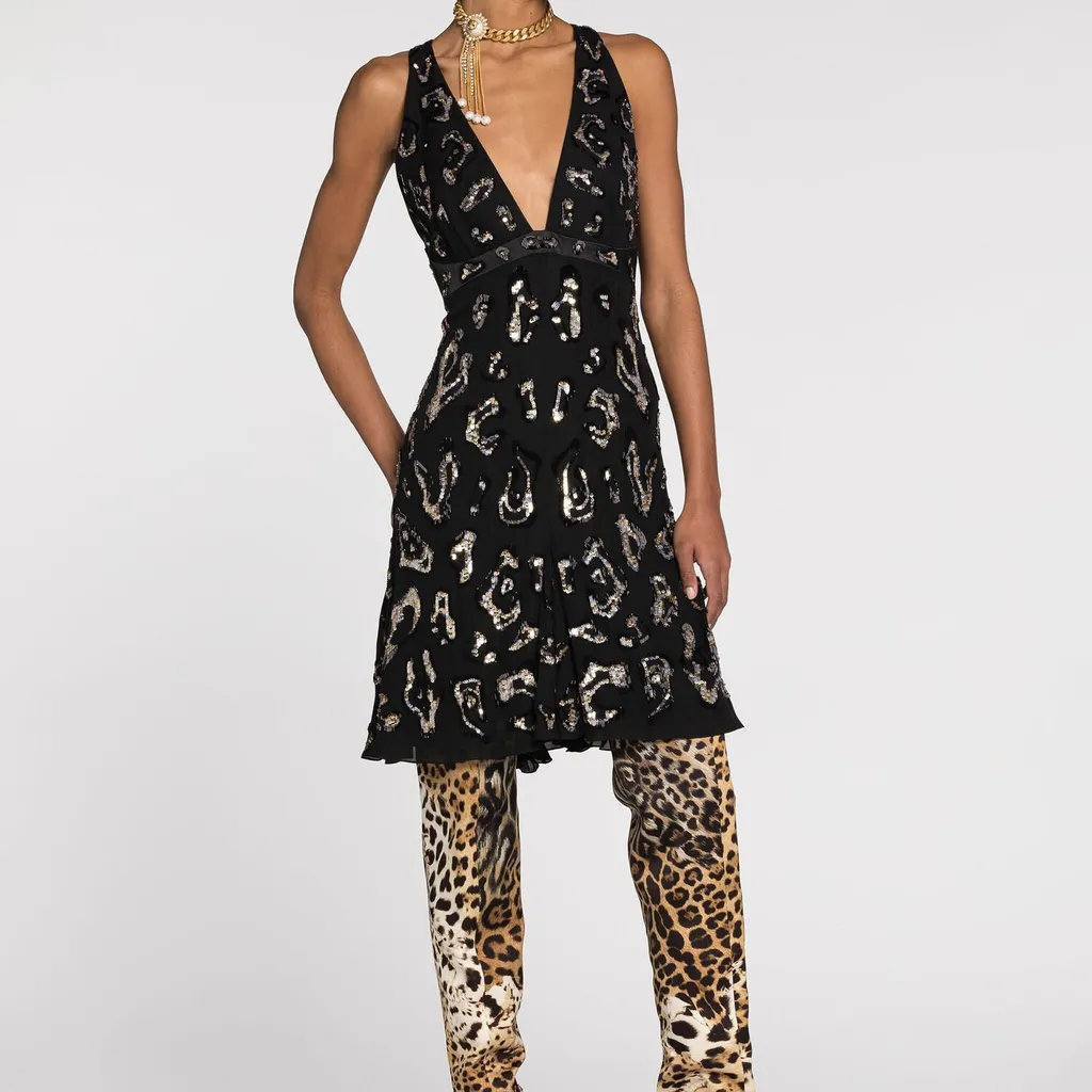 Roberto Cavalli Sequin-Embellished Open-Back Dress