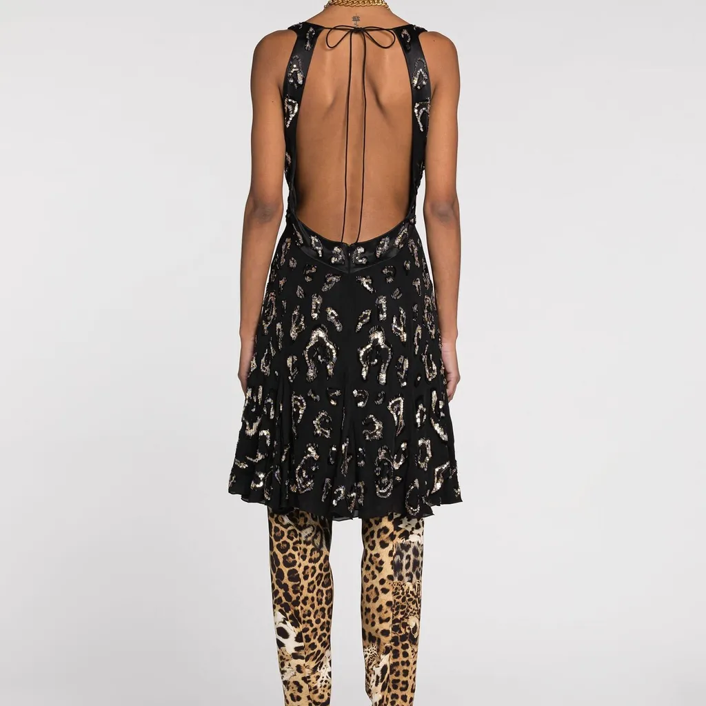 Roberto Cavalli Sequin-Embellished Open-Back Dress