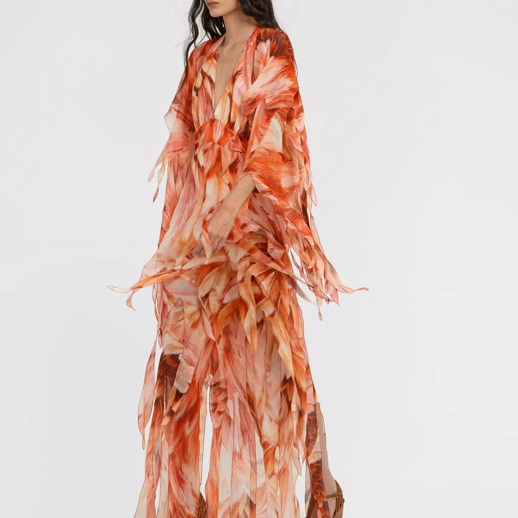 Roberto Cavalli Plumage Print Kaftan