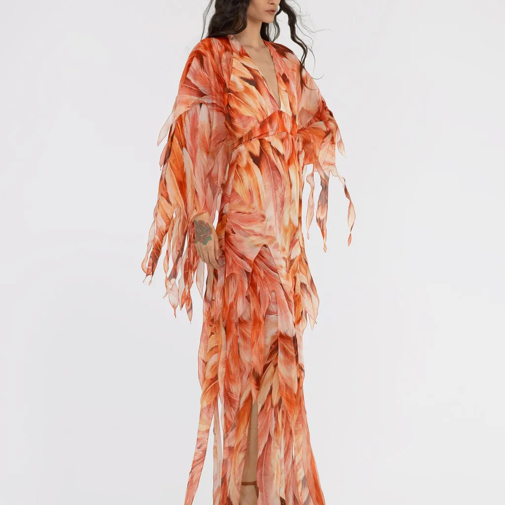 Roberto Cavalli Plumage Print Kaftan