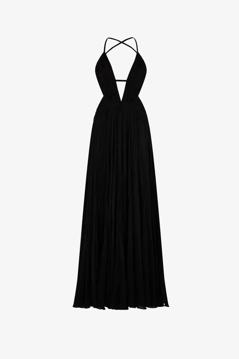 Roberto Cavalli Plunging V-Neck Draped Backless Maxi Dress