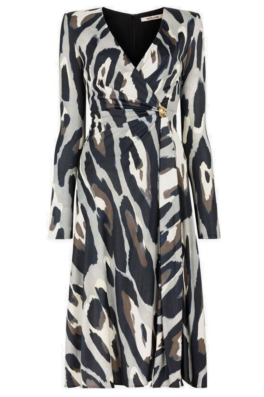 Roberto Cavalli Animal Print Wrap Midi Dress
