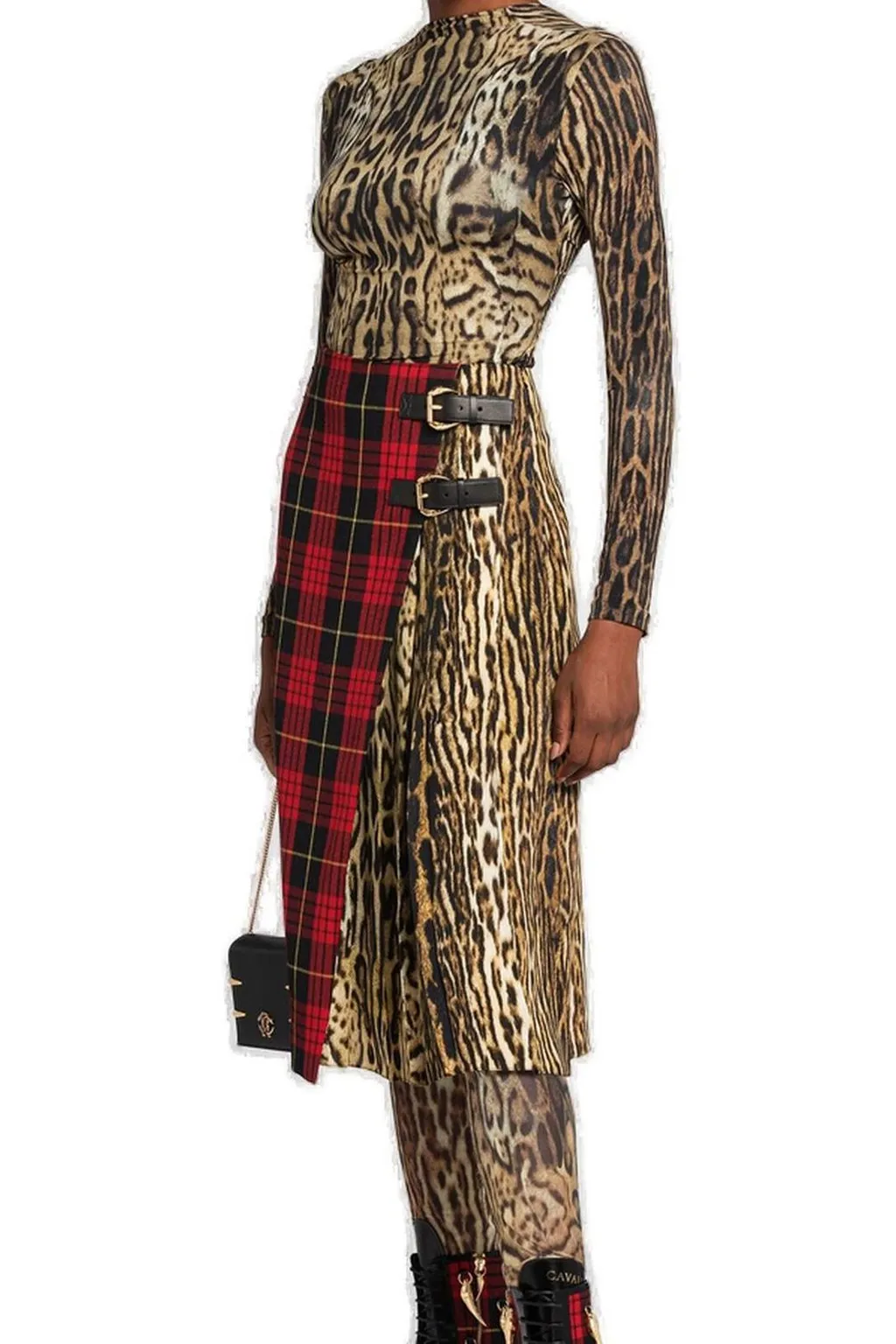 Roberto Cavalli Mix-Print High Waist Skirt