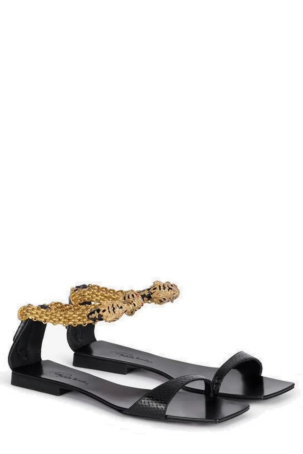 Roberto Cavalli Tiger Embellished Printed Low Sandals