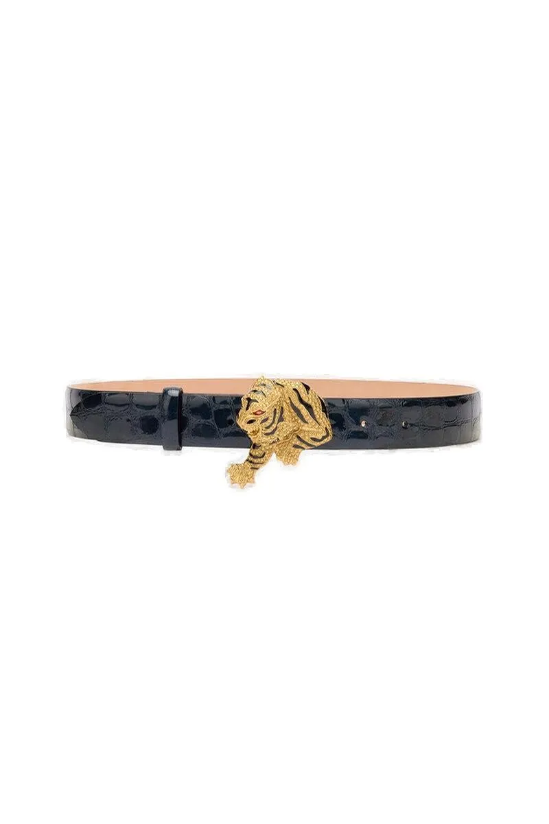 Roberto Cavalli Embossed Tiger Buckle Belt