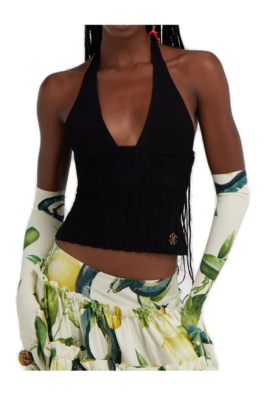 Roberto Cavalli Ribbed Halter Top