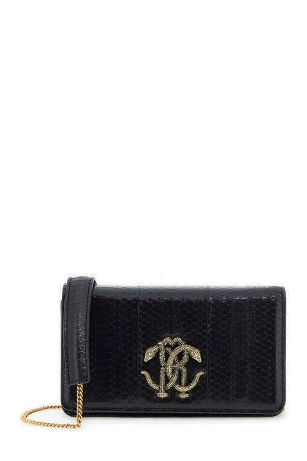 Roberto Cavalli Monogram Mirror Snake Shoulder Bag