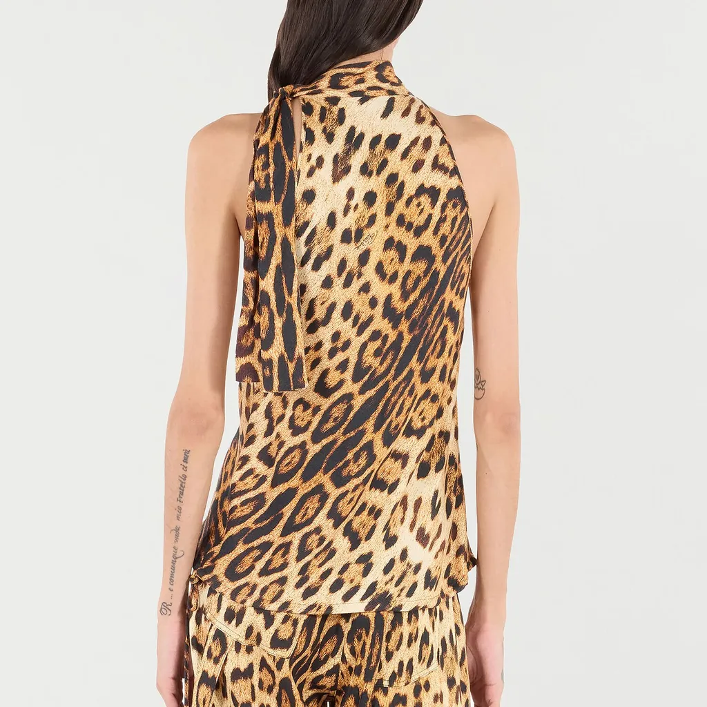 Roberto Cavalli Halterneck Top With Leopard Print