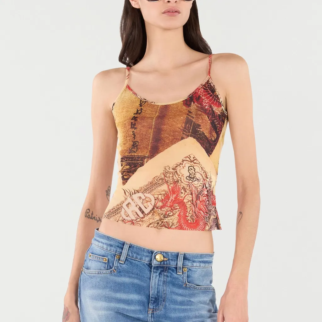 Roberto Cavalli Spaghetti Strap Printed Top