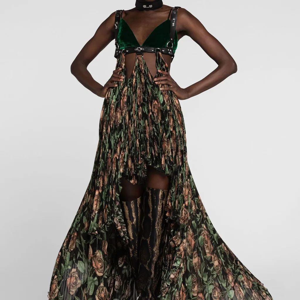 Roberto Cavalli Patterned Pleated Gown
