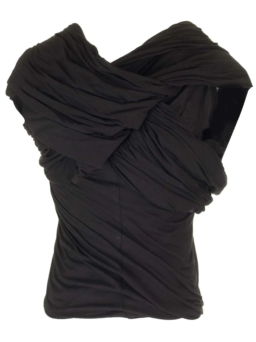 Rick Owens Draped Ruched Asymmetric Neckline Top