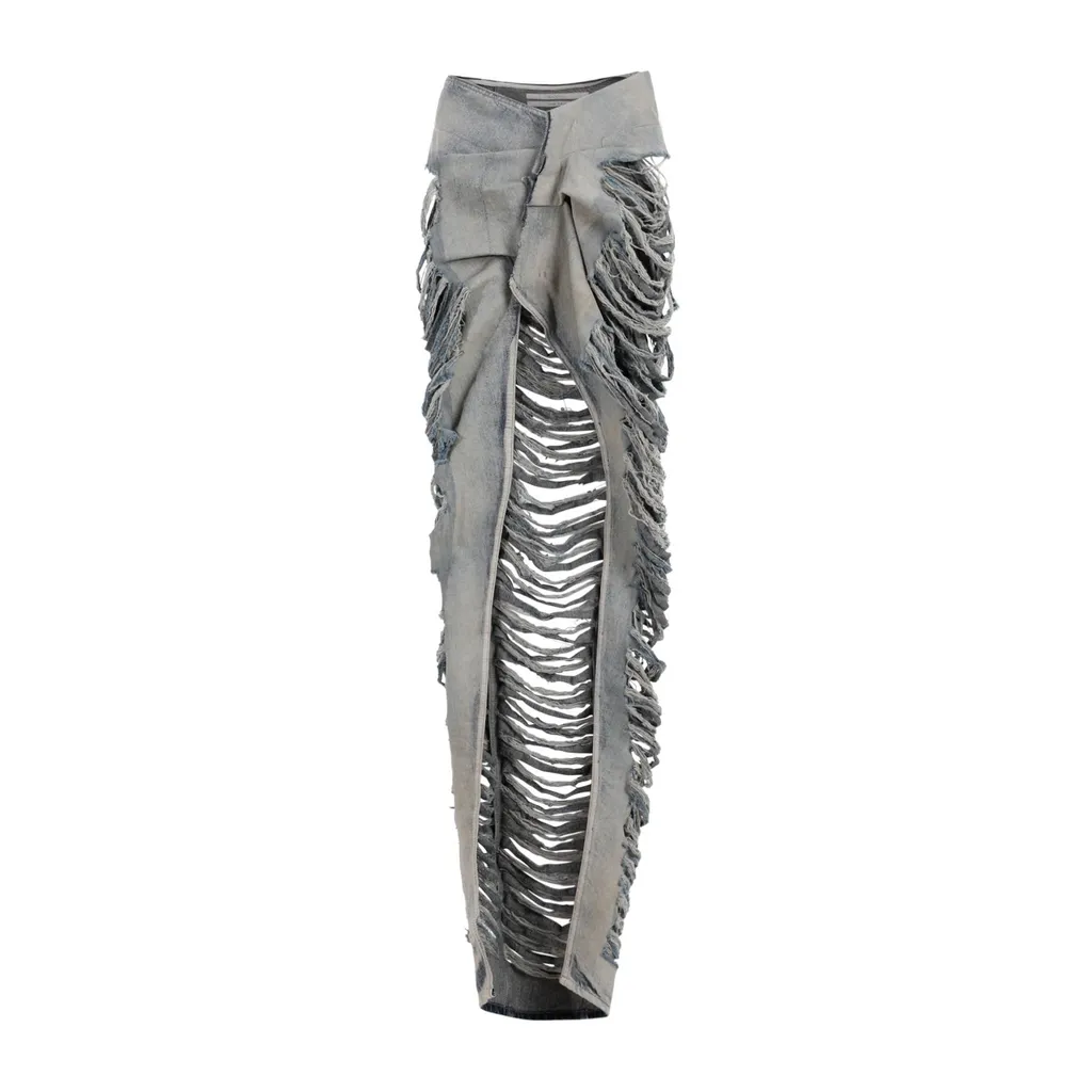 Rick Owens Distressed Midi Denim Skirt