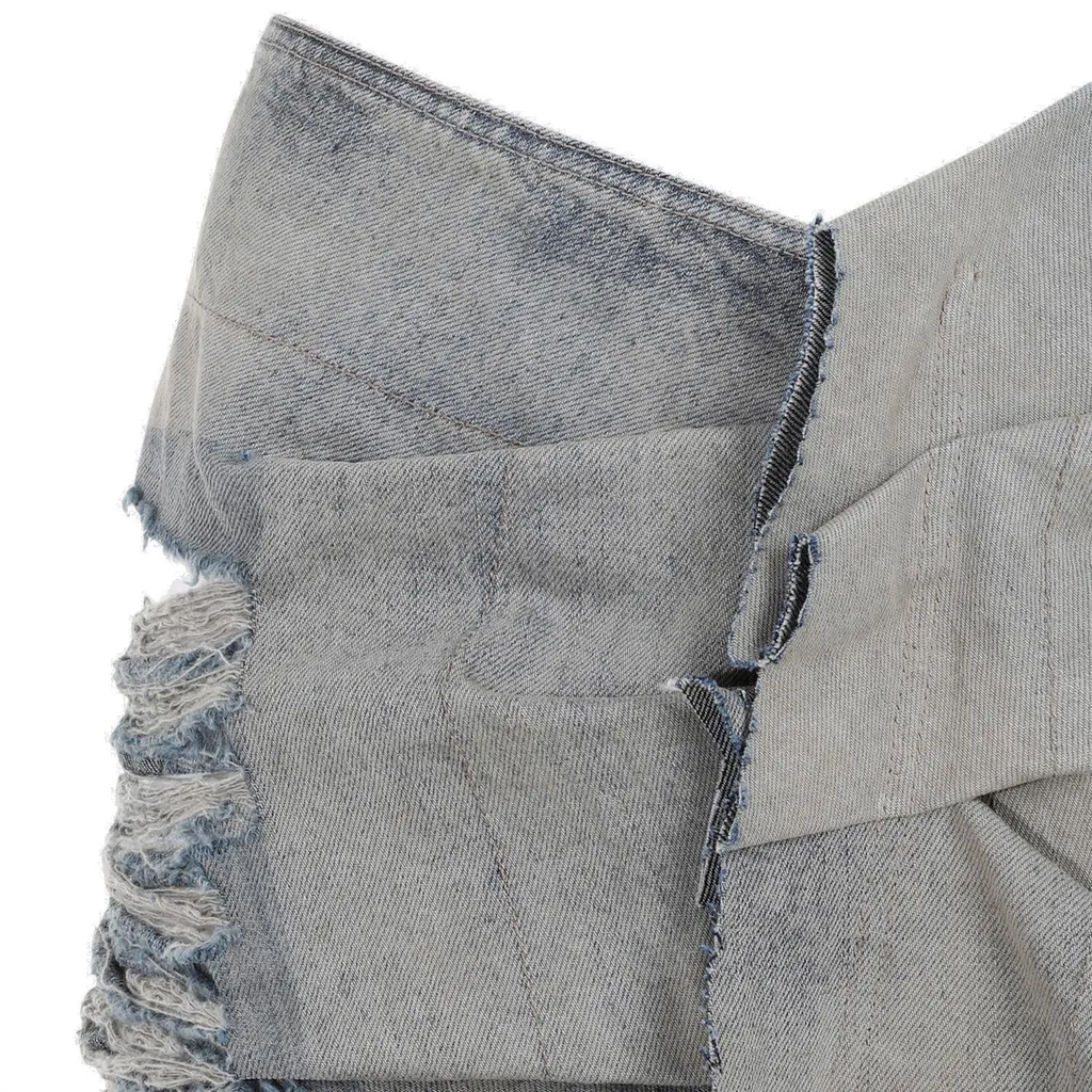 Rick Owens Distressed Midi Denim Skirt