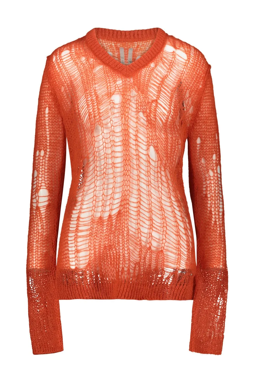 Rick Owens V-Neck Long-Sleeved Distressef Knitted Top