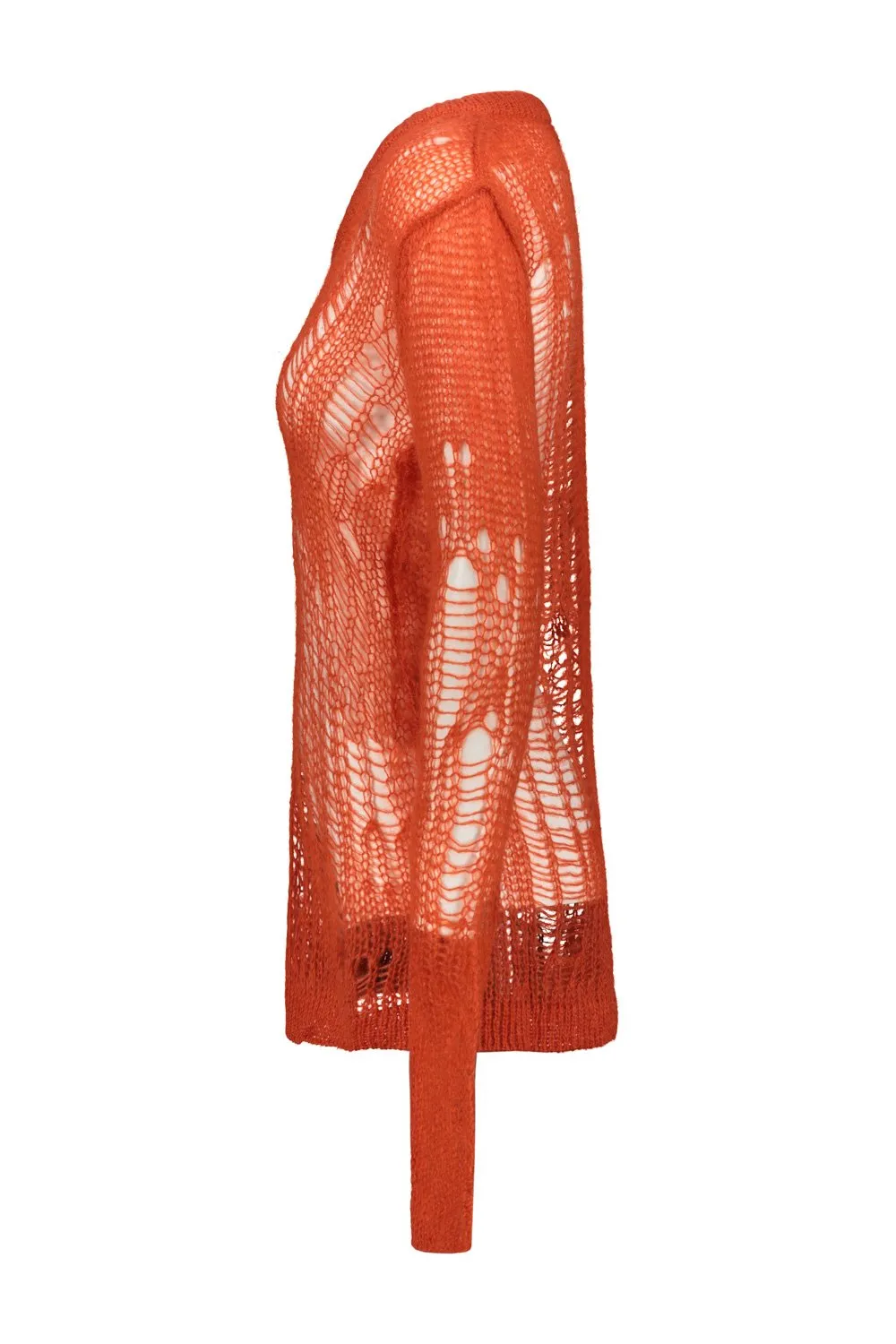 Rick Owens V-Neck Long-Sleeved Distressef Knitted Top
