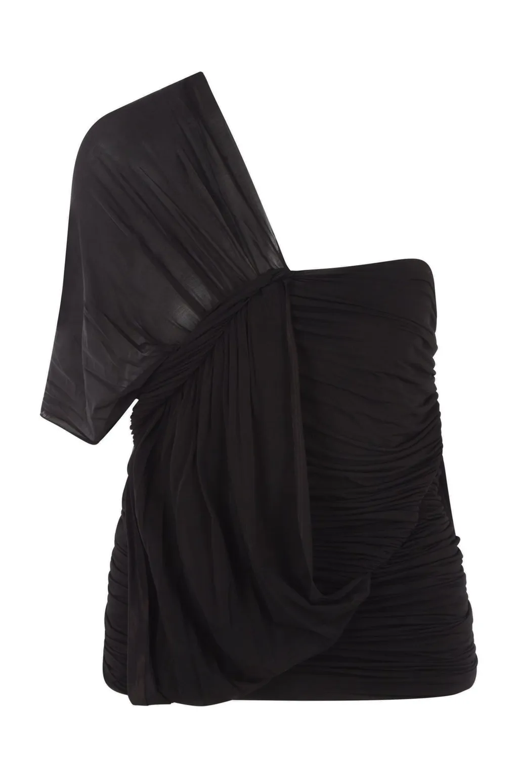 Rick Owens Edfu Ruched One-Shoulder Draped Top